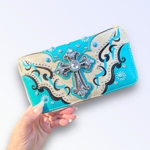 Vtg Y2K Bling Cowgirl Wallet Bedazzled Western Mcbling Wallet Rhinestones